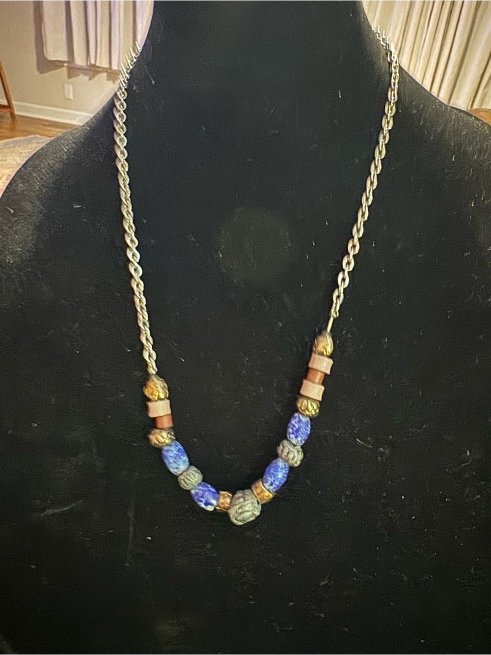 Boho Blue and Gold Beaded Necklace - Unbranded